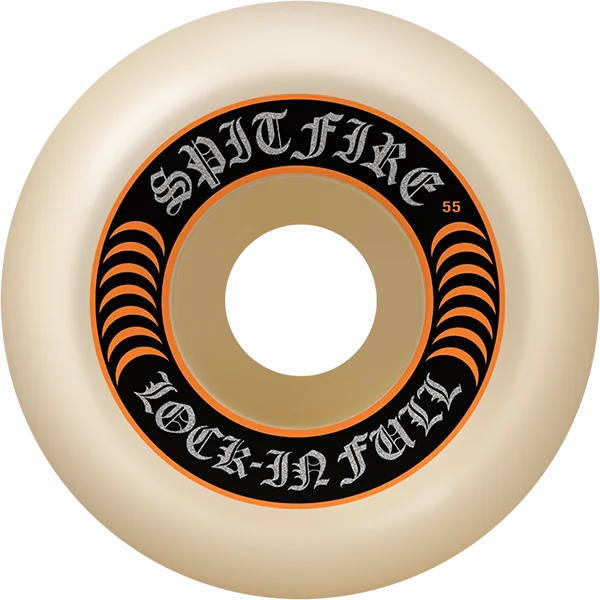 Skateboard Wheels for Skateboarding at High Speeds-Spitfire F4 99a Lock-In Full 55mm Natural/Orange Skateboard Wheels (Set of 4)