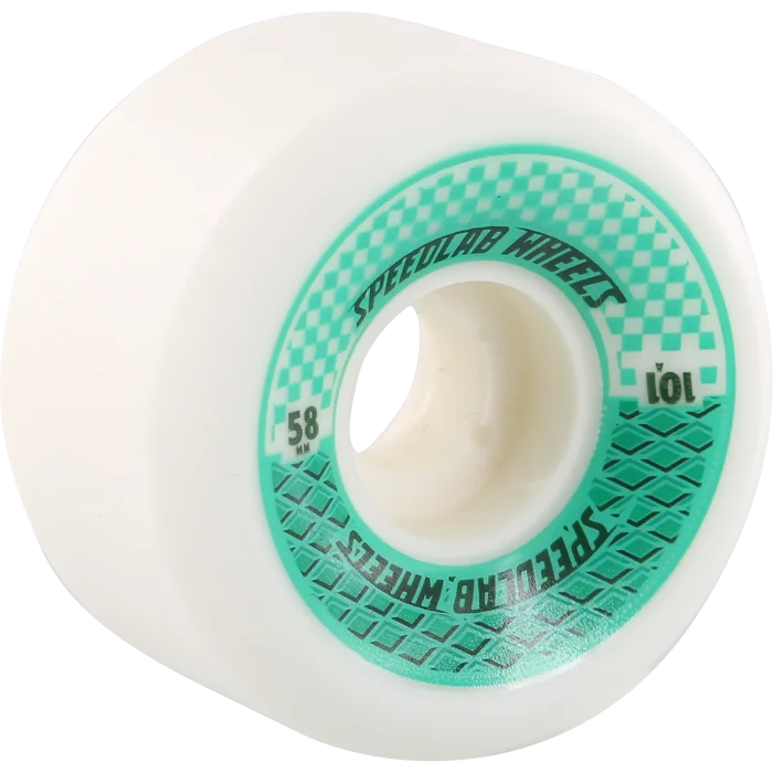 Skateboard Wheels for Cushioning Shock-Speedlab Checkmates 58mm 101a White/Teal Skateboard Wheels (Set of 4)