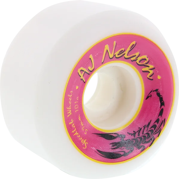 Skateboard Wheels for Flexible Riding Styles-Speedlab Nelson Pro 59mm 101a White/Pink Skateboard Wheels (Set of 4)