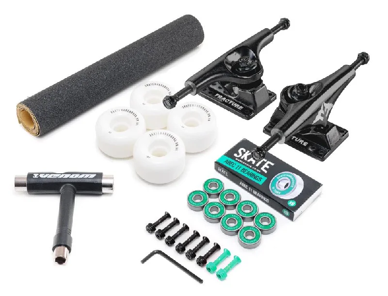 Skateboard Trucks with Upgraded Bearings-Fracture x Skatewarehouse Full Skateboard Undercarriage Kit - Black Trucks