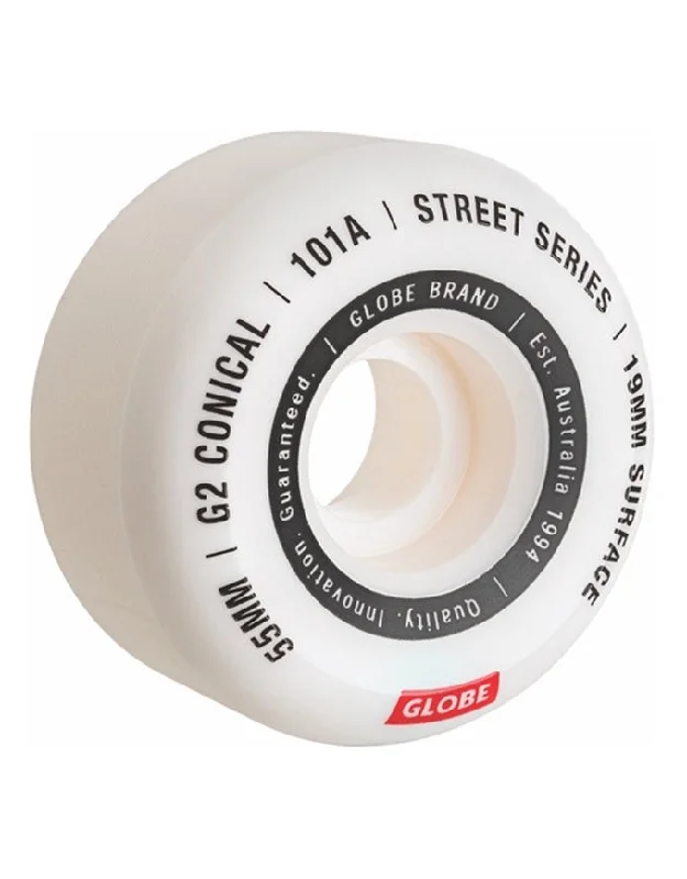 Skateboard Wheels with ABEC Bearings-Globe G2 Conical Street Wheel White | 53mm/101a