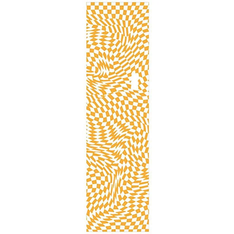 Skateboard Grip Tape with Unique Graphic Design-Grizzly 9" x 33" Trippy Checkerboard Orange Perforated Skateboard Grip Tape