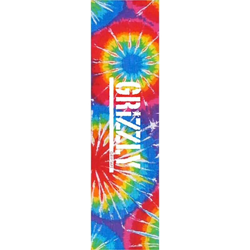 Skateboard Grip Tape for Harder Grinds-Grizzly 9" x 33" Tie Dye Stamp Spring 2023 Red Perforated Skateboard Grip Tape