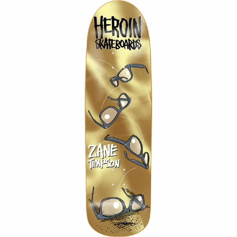 Skateboard Deck with Unique Colorways-Heroin Timpson Glasses 9" Gold Skateboard Deck