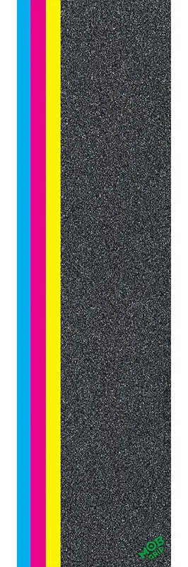 Skateboard Grip Tape with Clean and Precise Finish-MOB - 9in x 33in Stripe Strip Blue/Pink/Yellow Sheet - Skateboard Grip Tape