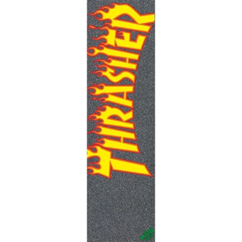 Skateboard Grip Tape for Extra Comfort-Mob Grip 9" x 33" Thrasher Yellow & Orange Flame Skateboard Grip Tape