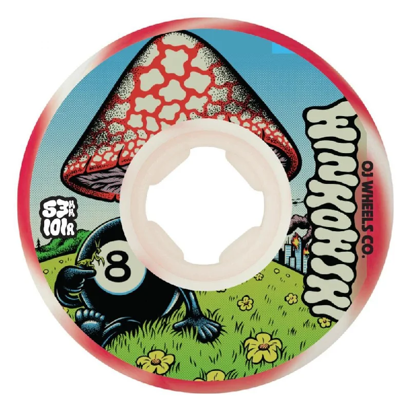 Skateboard Wheels for Longboarders-OJ Elite Skateboard Wheels Erick Winkowski Mushroom Elite - White / Red Swirl