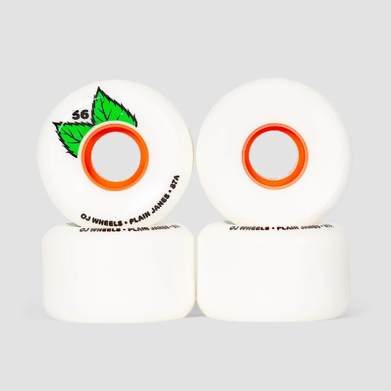 Skateboard Wheels with Slick Surface-OJ Plain Jane Keyframe 87a Soft Skateboard Wheels White 56mm