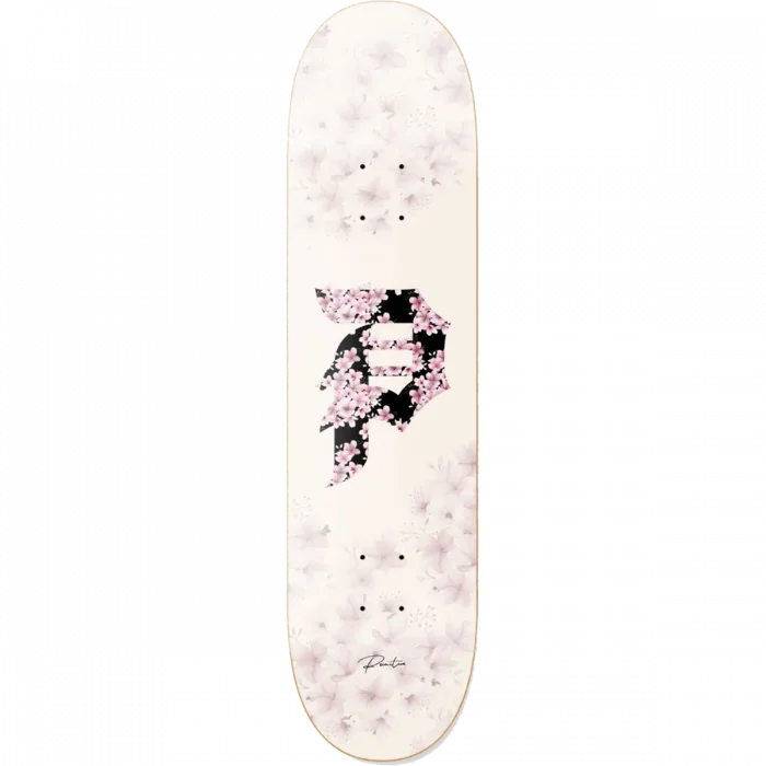 Skateboard Deck with Low Profile Design-Primitive Sakura Dirty P 8.38" White Skateboard Deck