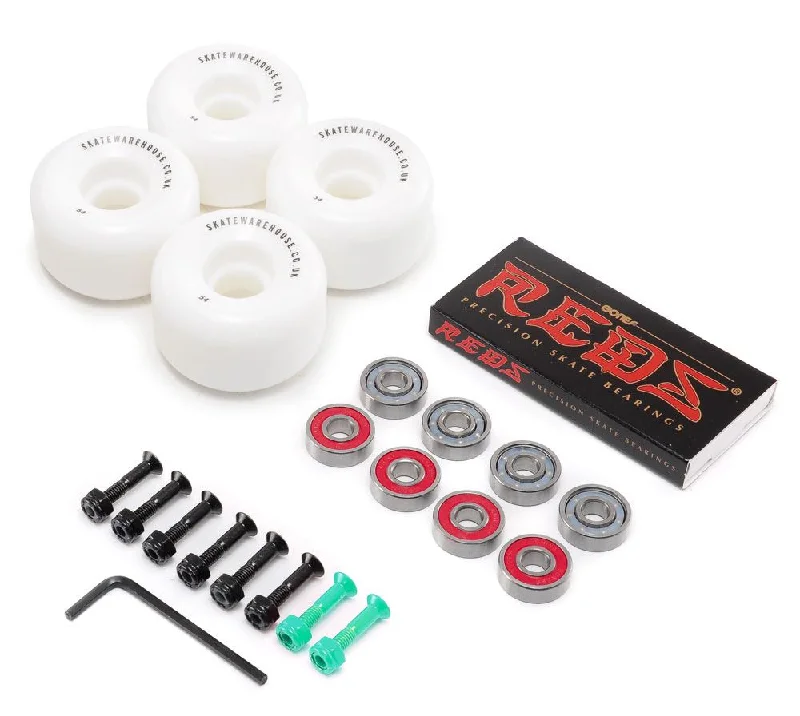 Skateboard Wheels for Smooth Transitions-Skatewarehouse Conical Skateboard Wheels & Bones Reds Bearings Pack + Bolts!