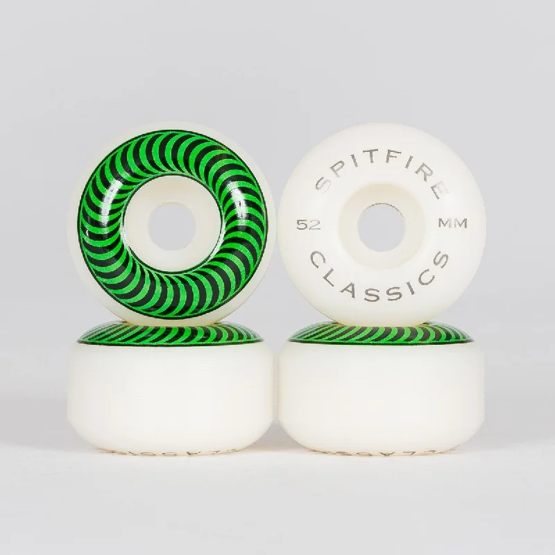 Skateboard Wheels with 54mm Diameter-Spitfire Classic Skateboard Wheels White/Green 52mm