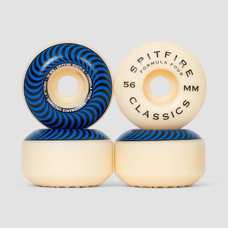 Skateboard Wheels with Medium Durometer-Spitfire Formula Four Classic 97DU Skateboard Wheels Natural/Blue 56mm