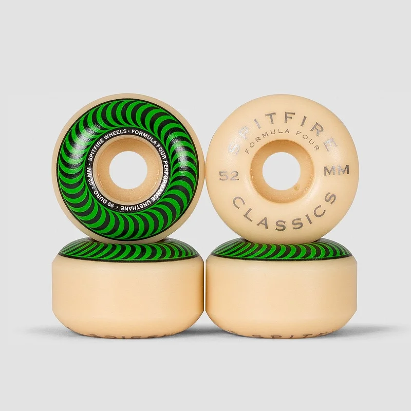 Skateboard Wheels for All-Weather Use-Spitfire Formula Four Classic 99DU Skateboard Wheels Natural/Green 52mm