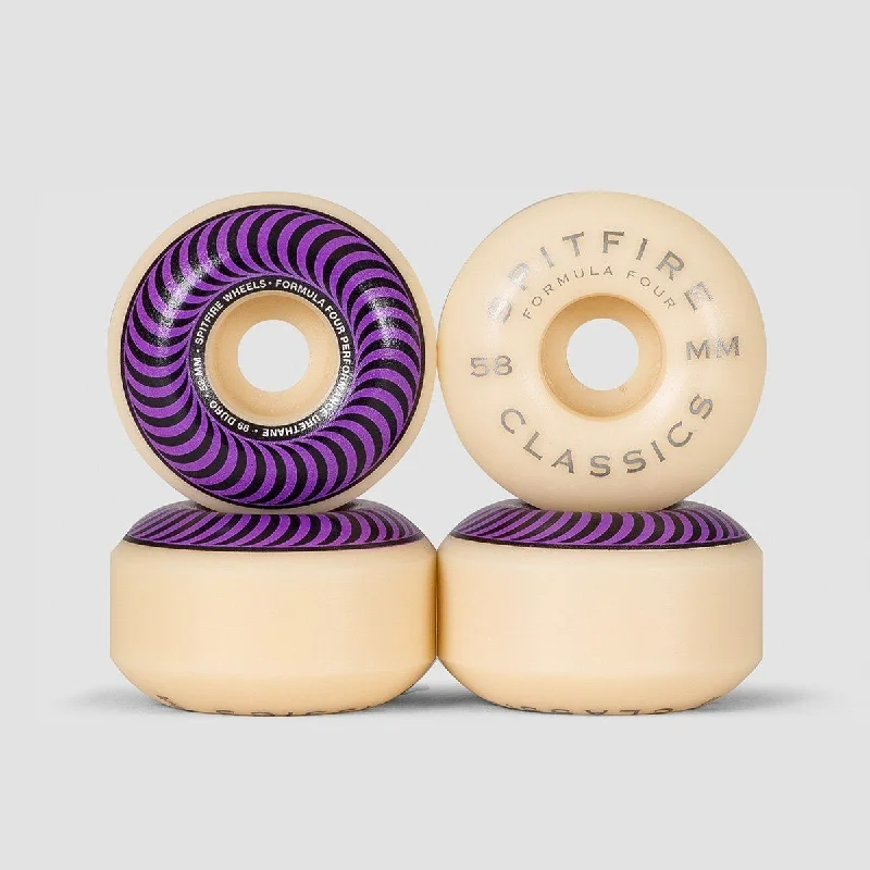 Skateboard Wheels with Custom Color Options-Spitfire Formula Four Classic 99DU Skateboard Wheels Natural/Purple 58mm