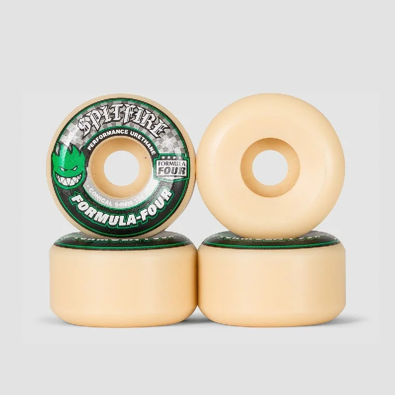 Skateboard Wheels with Versatile Performance-Spitfire Formula Four Conical 101du Skateboard Wheels Natural/Green 54mm