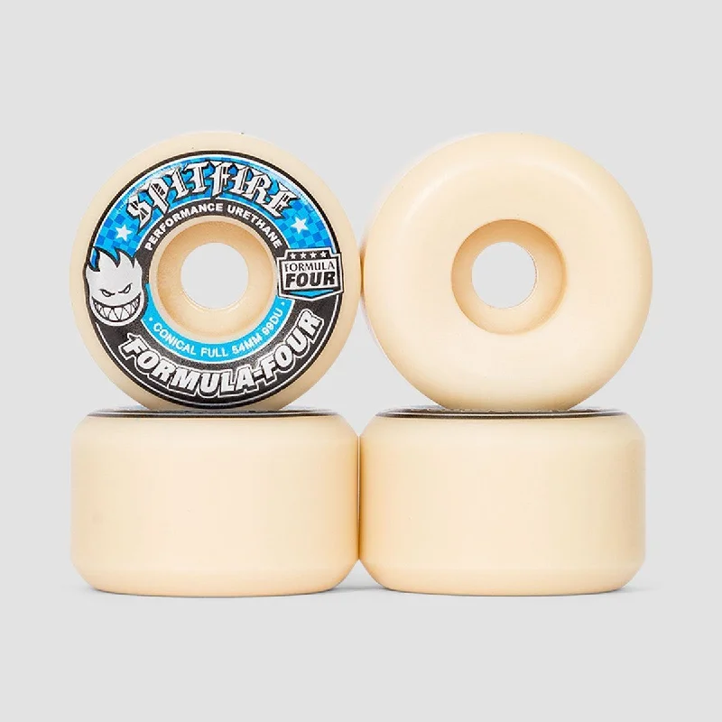 Skateboard Wheels with Customizable Durometer-Spitfire Formula Four Conical Full 99du Skateboard Wheels Natural/Blue 54mm