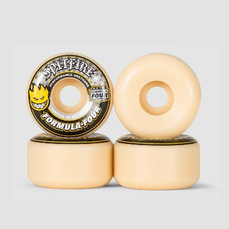 Skateboard Wheels for Technical Skating-Spitfire Formula Four Conical 99du Skateboard Wheels Natural/Yellow Print 54mm