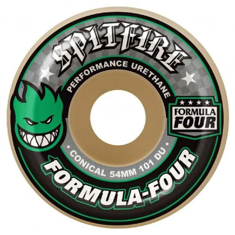 Skateboard Wheels for Quick Maneuvering and Speed-Spitfire Formula Four Skateboard Wheels Conical 101 (Green Print) - Natural