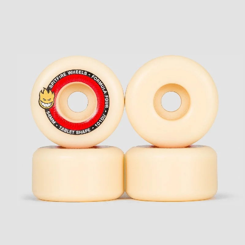 Skateboard Wheels for Non-slip Surfaces-Spitfire Formula Four Tablets 101DU Skateboard Wheels Natural/Red 54mm