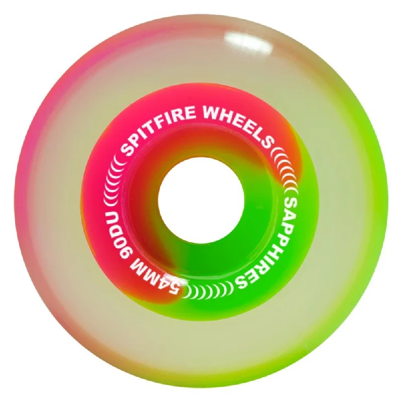 Skateboard Wheels with Advanced Grip Technology-Spitfire Soft Skateboard Wheels Sapphire Radial 90D - Pink / Green