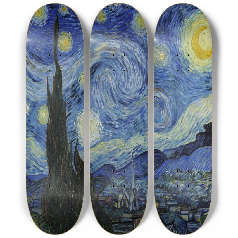 Skateboard Deck with Lightweight Design-Starry Night 3 Boards Wall Art