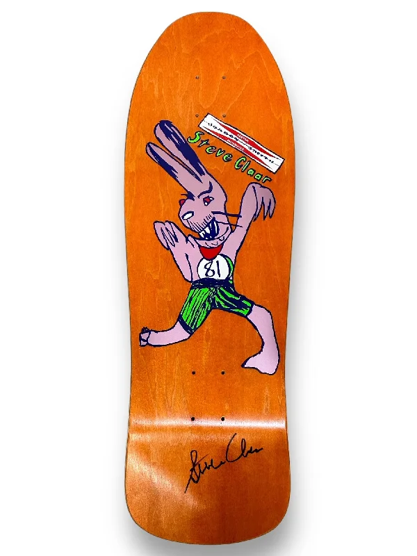 Skateboard Deck with Colorful Designs-Steve Claar “Rabbid Rabbit” C 90 Concave Reissue - Orange Deck, Purple Rabbit