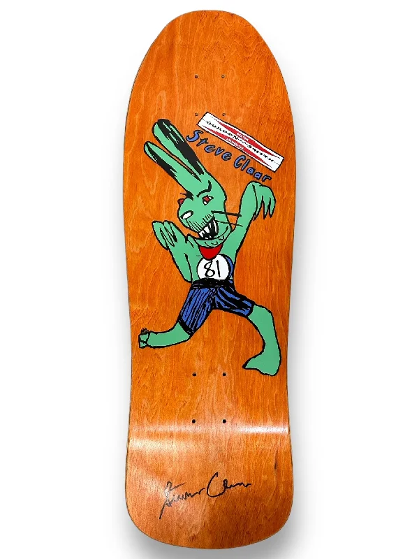 Skateboard Deck for Free Riding-Steve Claar “Rabbid Rabbit” C 90 Concave Reissue - Orange Deck, Green Rabbit