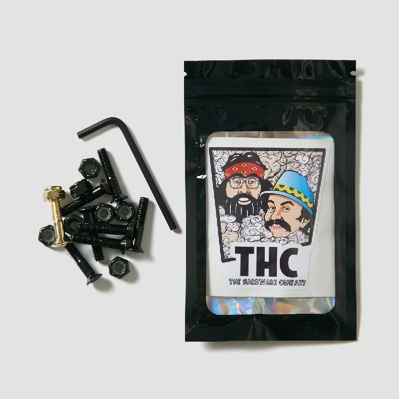 Skateboard Hardware for Better Shock Absorption-The Hardware Company THC Cheeky Chong Allen Truck Bolts Black/Gold 1"