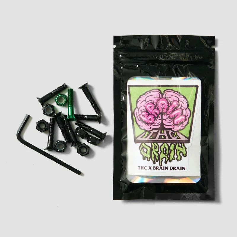 Skateboard Hardware for High-Impact Skating-The Hardware Company THC X Brain Drain Allen Truck Bolts Black/Green 1"