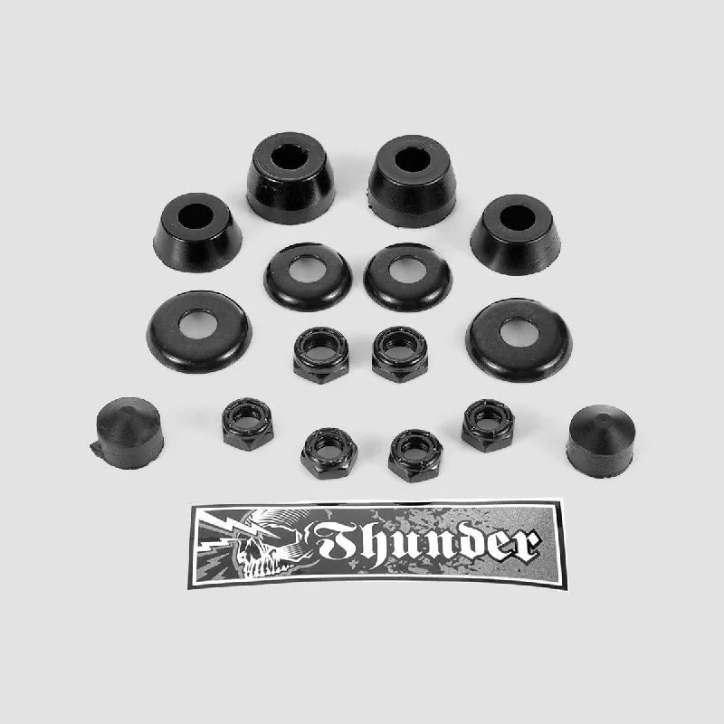 Skateboard Hardware with Adjustable Trucks-Thunder Rebuild Kit Bushings Washers Axel And Kingpin Nuts Pivot Cup 100 Duro Black x2