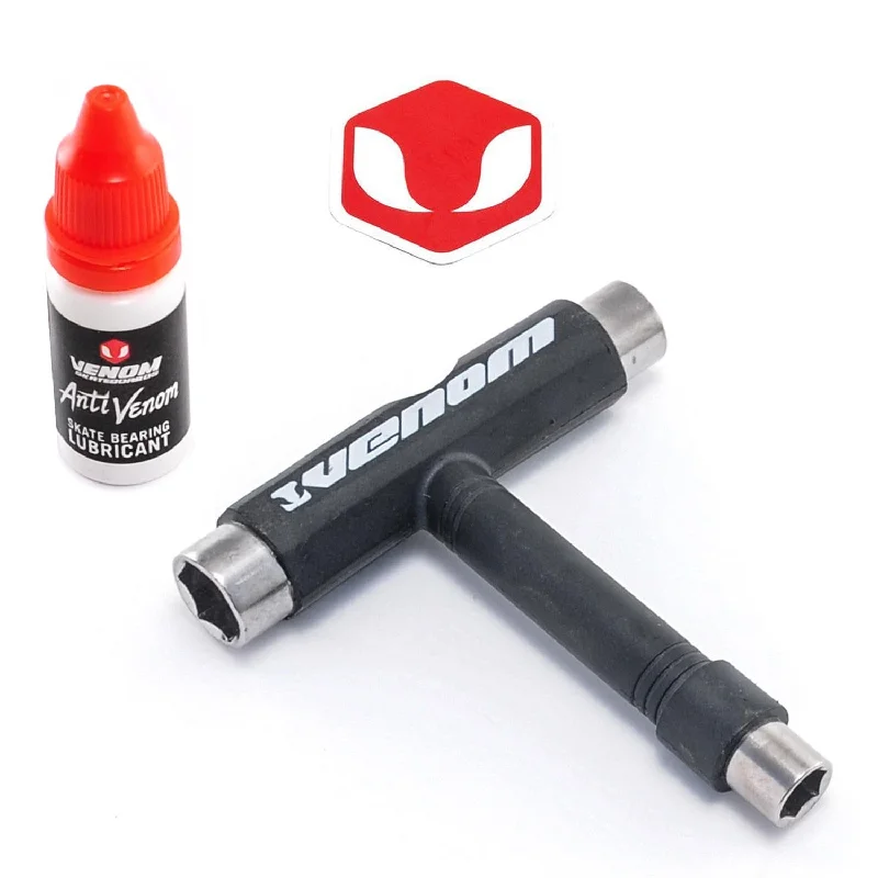 Skateboard Hardware for Professional Riders-Venom Skateboards T Tool Black & Bearing Lubricant Gift Pack