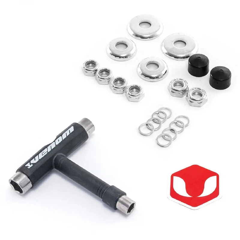 Skateboard Hardware for Easy Board Setup-Venom Skateboards T Tool Black & Truck Rebuild Kit Gift Pack