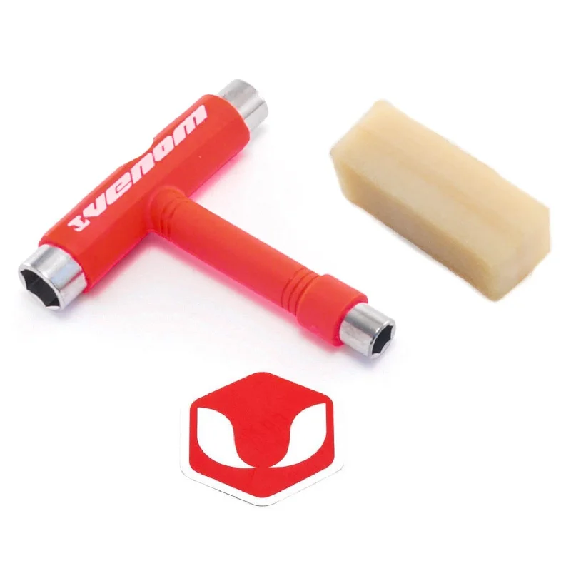 Skateboard Hardware for Easy Grip and Adjustments-Venom Skateboards T Tool red and Griptape Cleaner Gift Pack