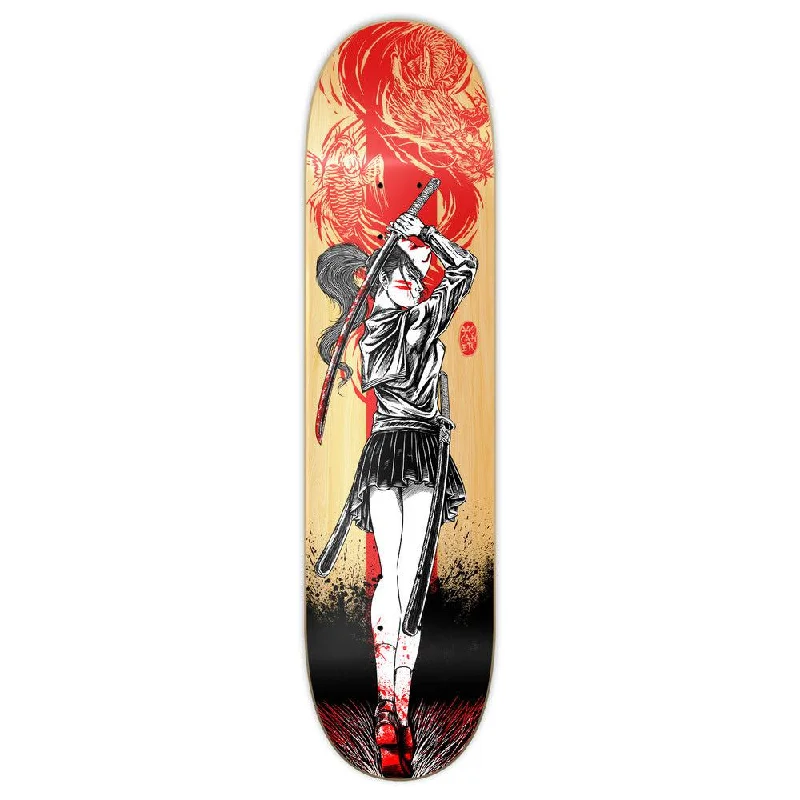 Skateboard Deck with Vintage Graphics-Yocaher Girl Samurai Red Dragon - Samurai Series - Skateboard Deck